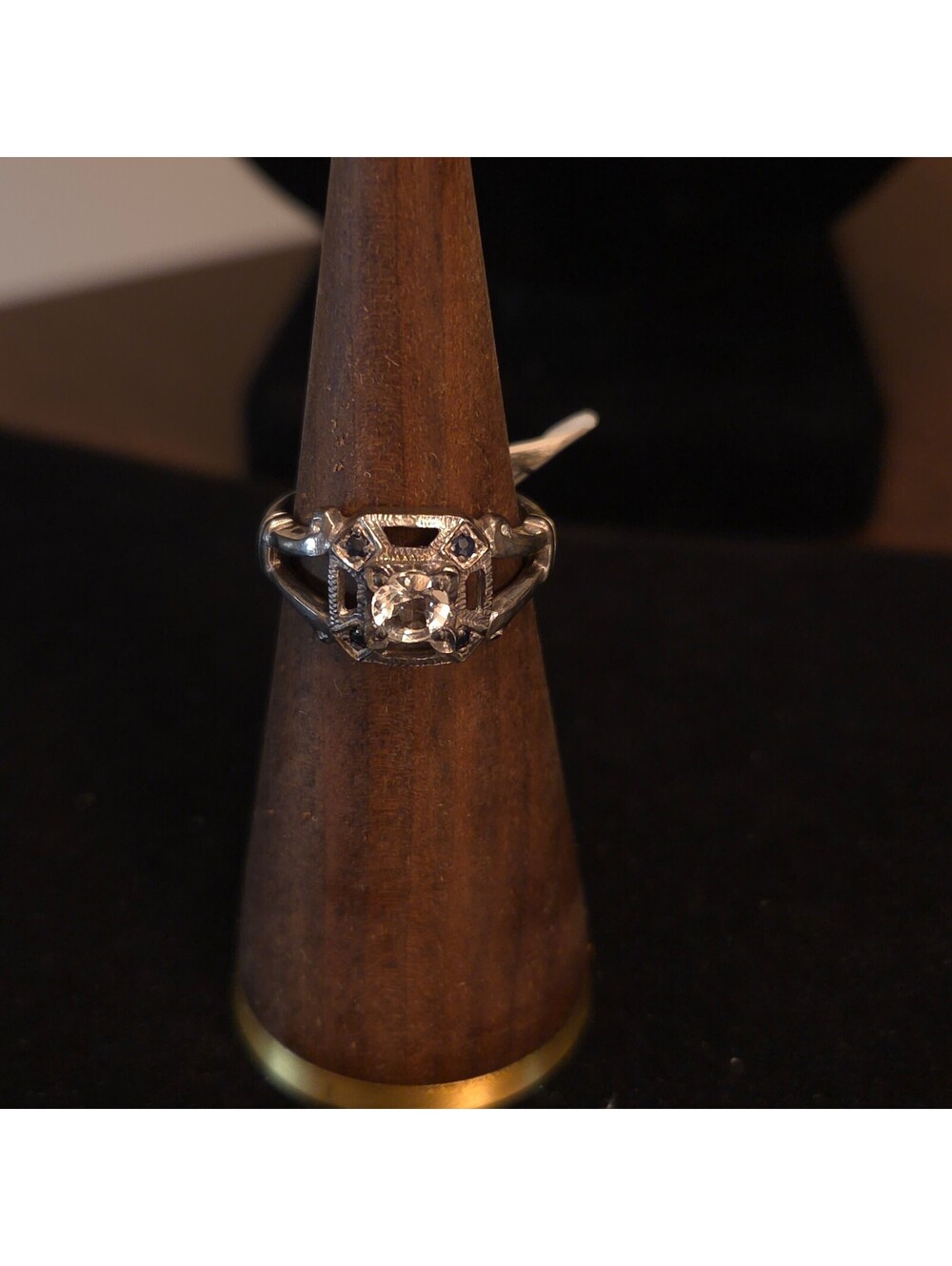Vintage Size 7 Sterling Silver Clear Topaz & Sapphire Ring
